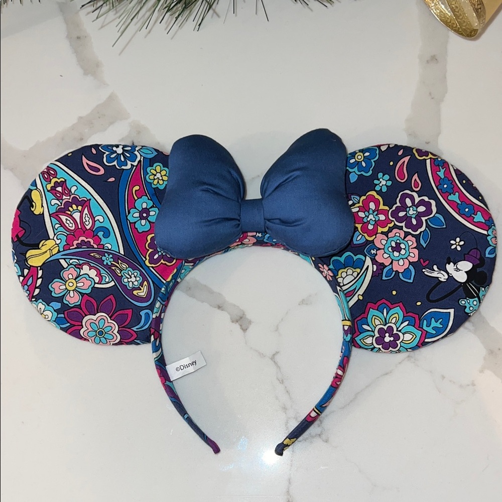 Vera Bradley Sensational Six Floral Mouse Ears Headband with Blue Bow